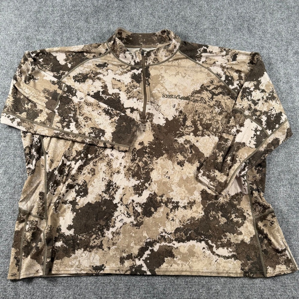 Scheels Outfitters Quarter Zip Pullover Mens 4XL Brown Veil Camo Hunting Wool